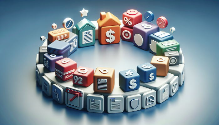 debt consolidation or negotiate with creditors: Effective Strategies | DCL A financial chart showing various debt consolidation loans, secured and unsecured, with different colors indicating interest rates and risks.